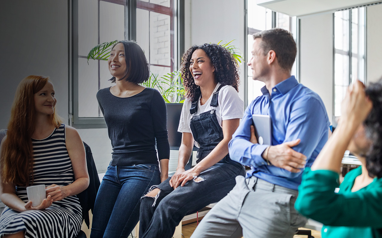 office discussion - casual and happy