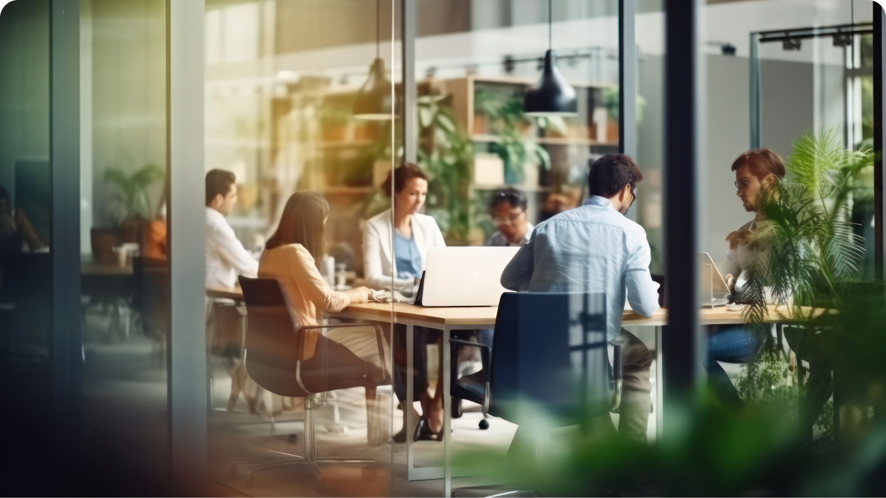 People through a glass pane in an office setting