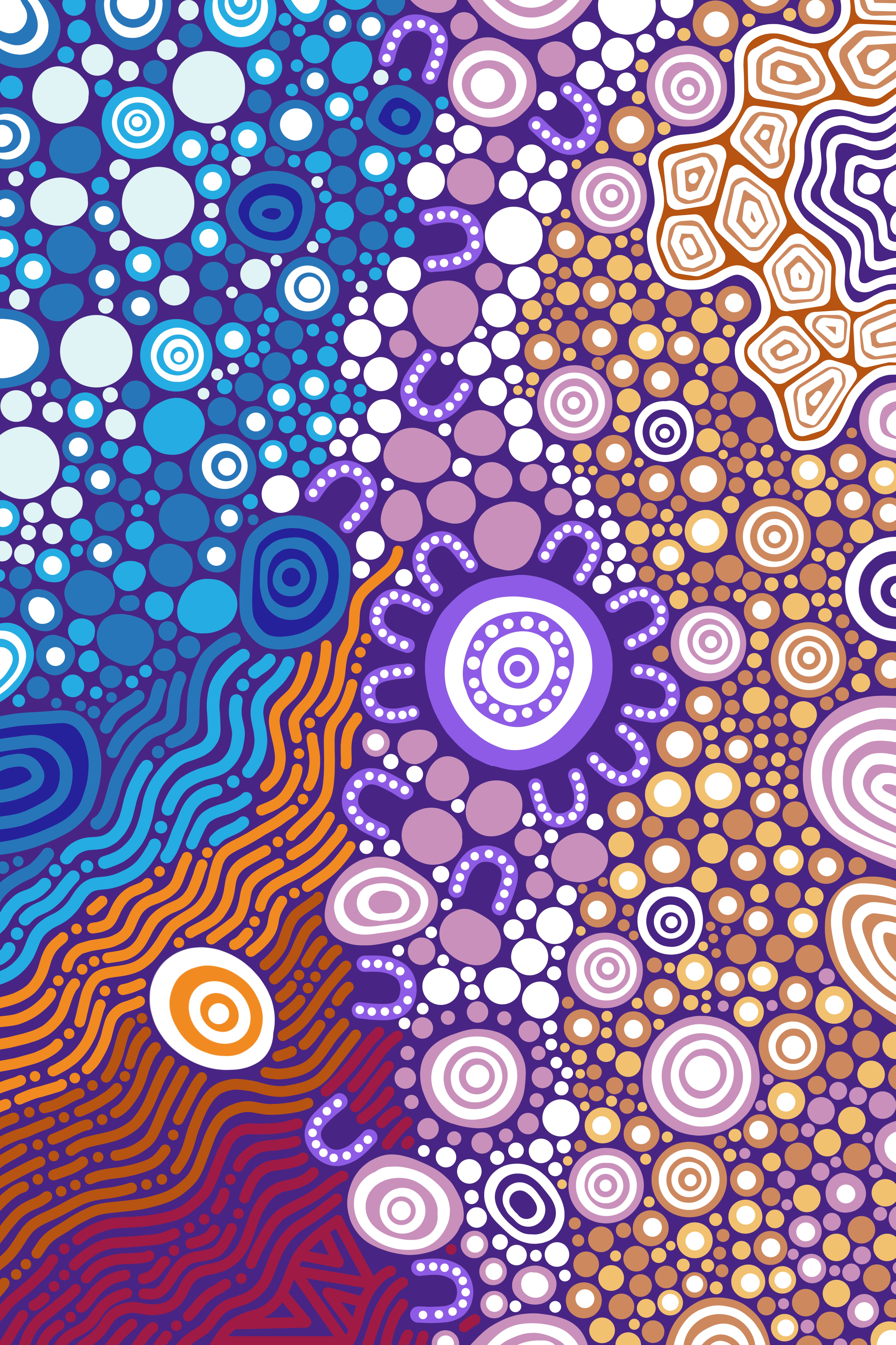 Colourful aboriginal artwork title: Grow Mother Country artwork by Jade.